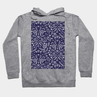 Chalkboard Floral Doodle Pattern in Navy & Cream Hoodie